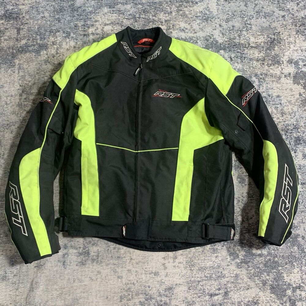 RST Waterproof Motorcycle Neon Yellow Black Hi-Viz Jacket Men’s Size Large